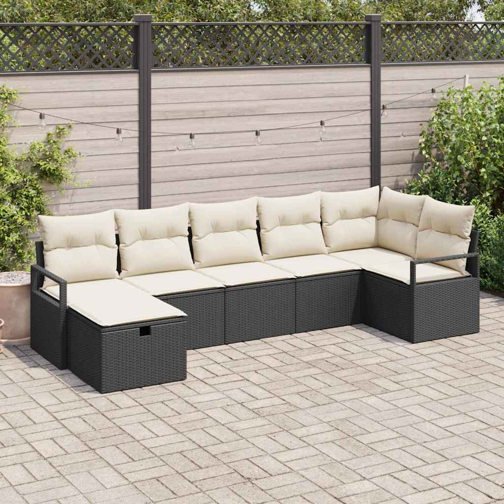 Set Divano da Giardino con cuscino 7 pcs Nero Poly Rattan - homemem39