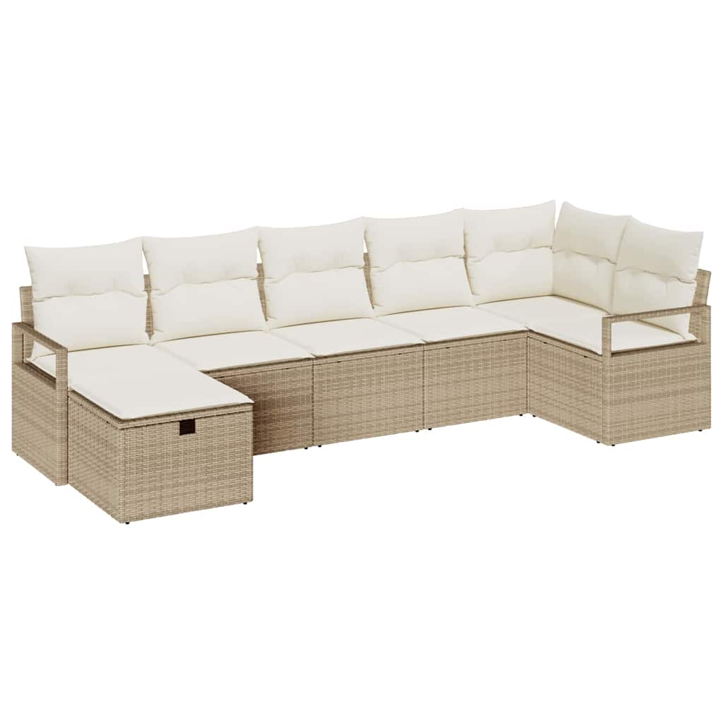 Set Divano da Giardino con cuscino 7 pcs Beige Poly Rattan - homemem39