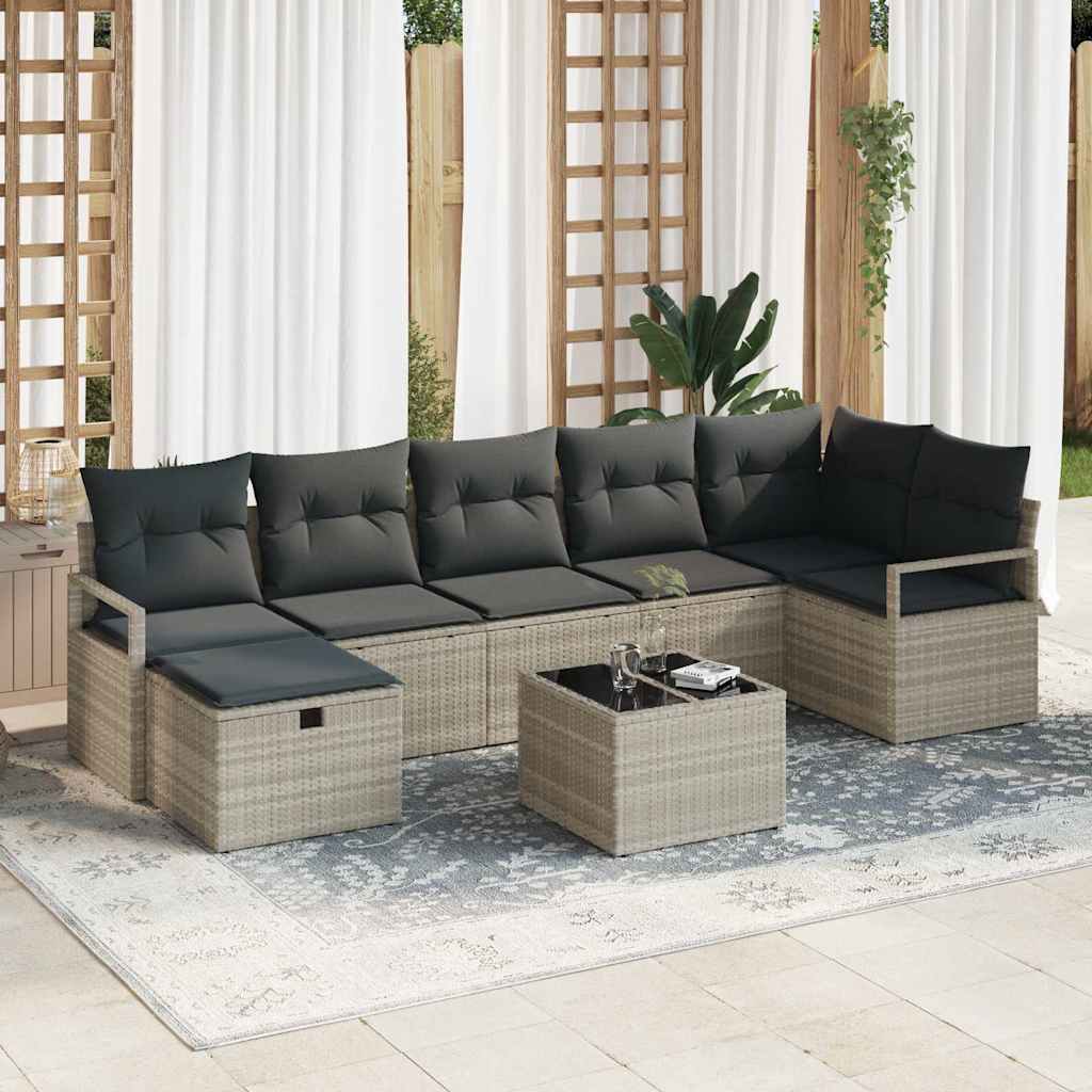 Set Divano da Giardino 8 pcs Grigio chiaro Poly Rattan - homemem39