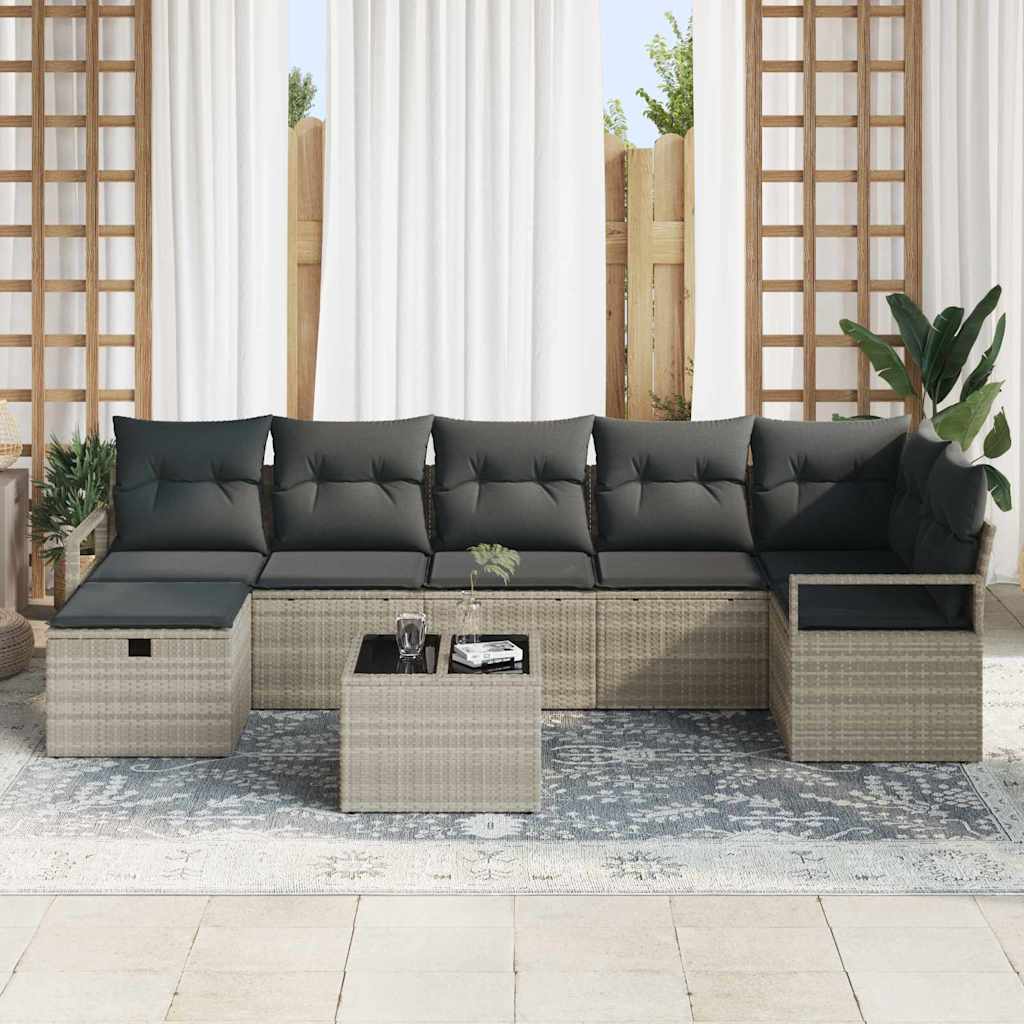 Set Divano da Giardino 8 pcs Grigio chiaro Poly Rattan - homemem39