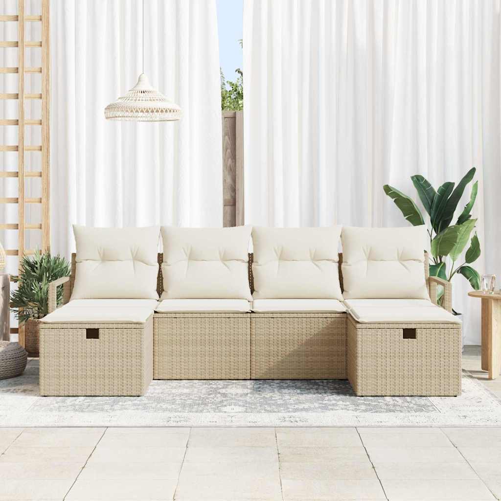 Set Divano da Giardino con cuscino 6 pcs Beige Poly Rattan - homemem39