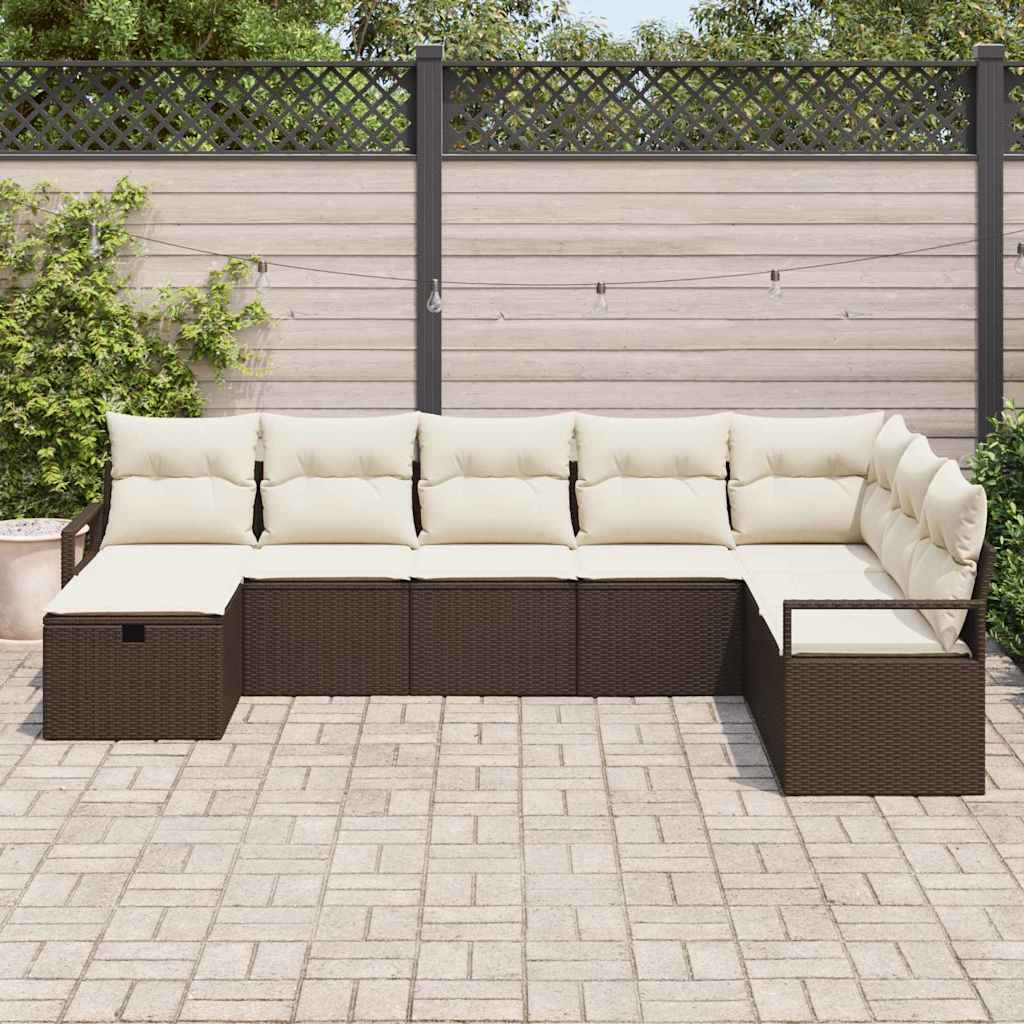 Set Divano da Giardino 8 pcs Marrone Poly Rattan - homemem39