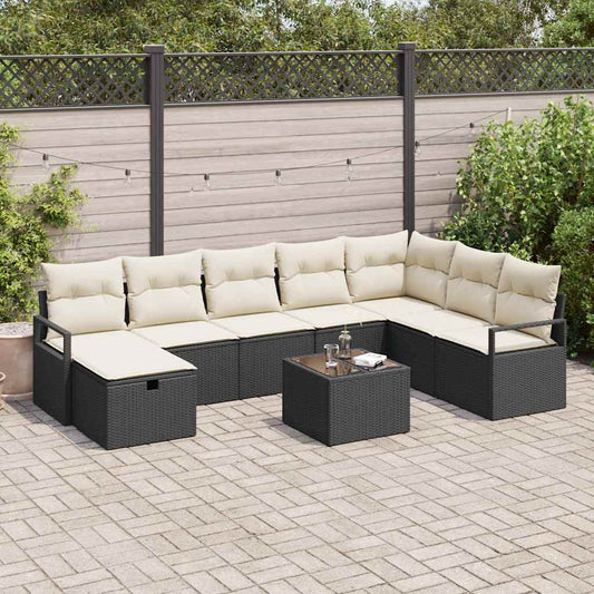Set Divano da Giardino 9 pcs Nero Poly Rattan - homemem39