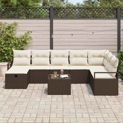 Set Divano da Giardino 9 pcs Marrone Poly Rattan - homemem39