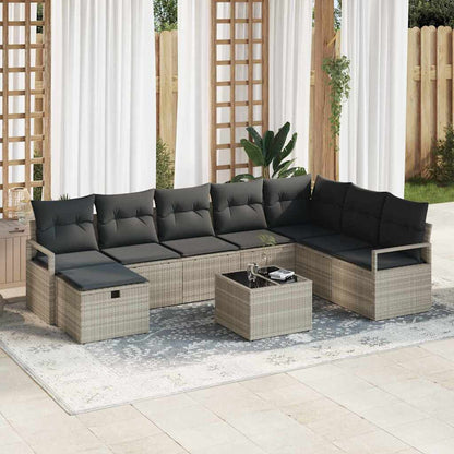 Set Divano da Giardino 9 pcs Grigio chiaro Poly Rattan - homemem39