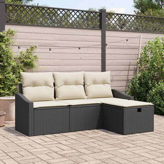 Set Divano da Giardino con cuscino 4 pcs Nero Poly Rattan - homemem39
