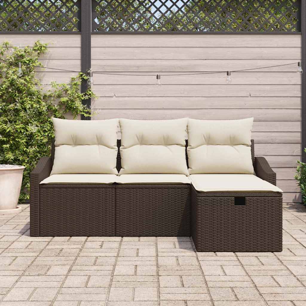 Set Divano da Giardino con cuscino 4 pcs Marrone Poly Rattan - homemem39