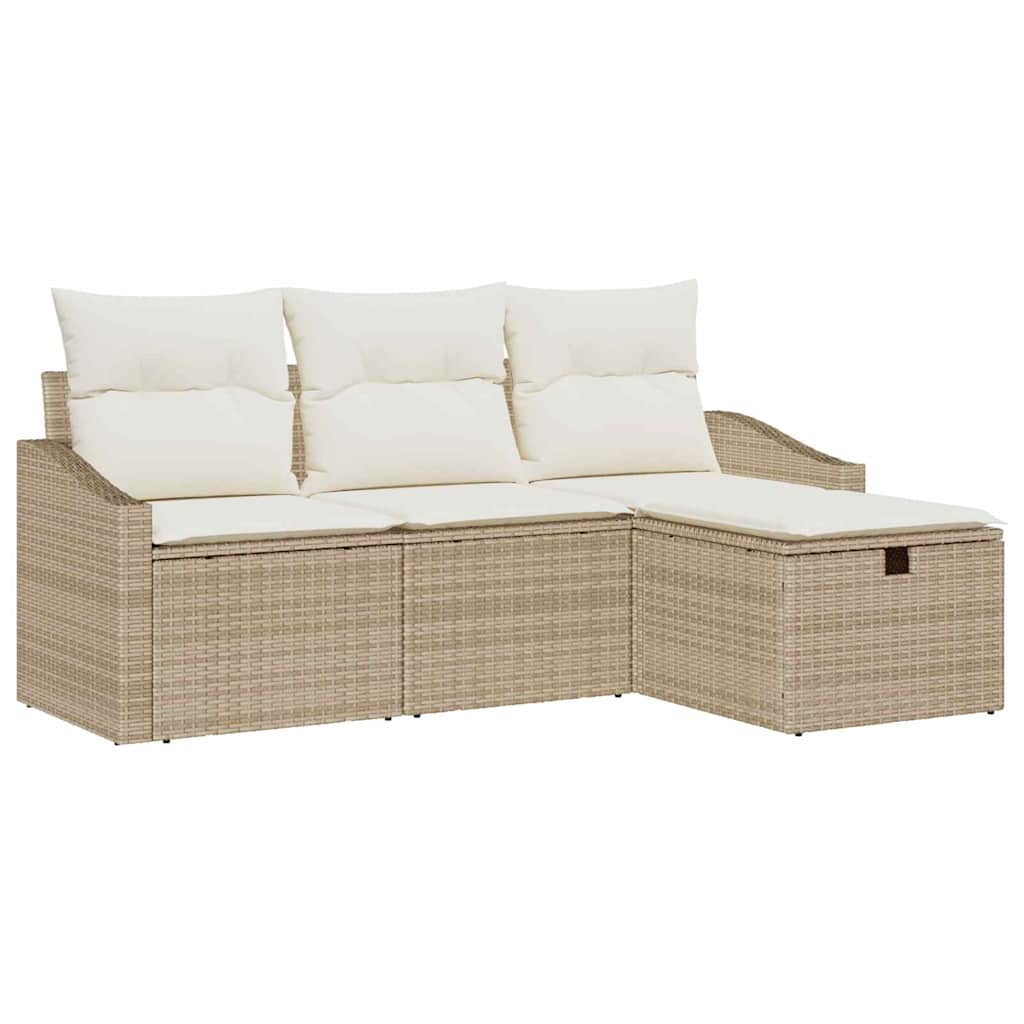 Set Divano da Giardino con cuscino 4 pcs Beige Poly Rattan - homemem39