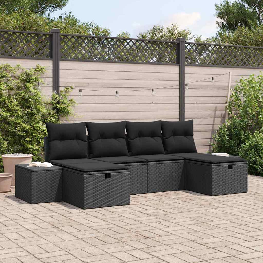 Set Divano da Giardino 6 pz Nero polyrattan | homemem39