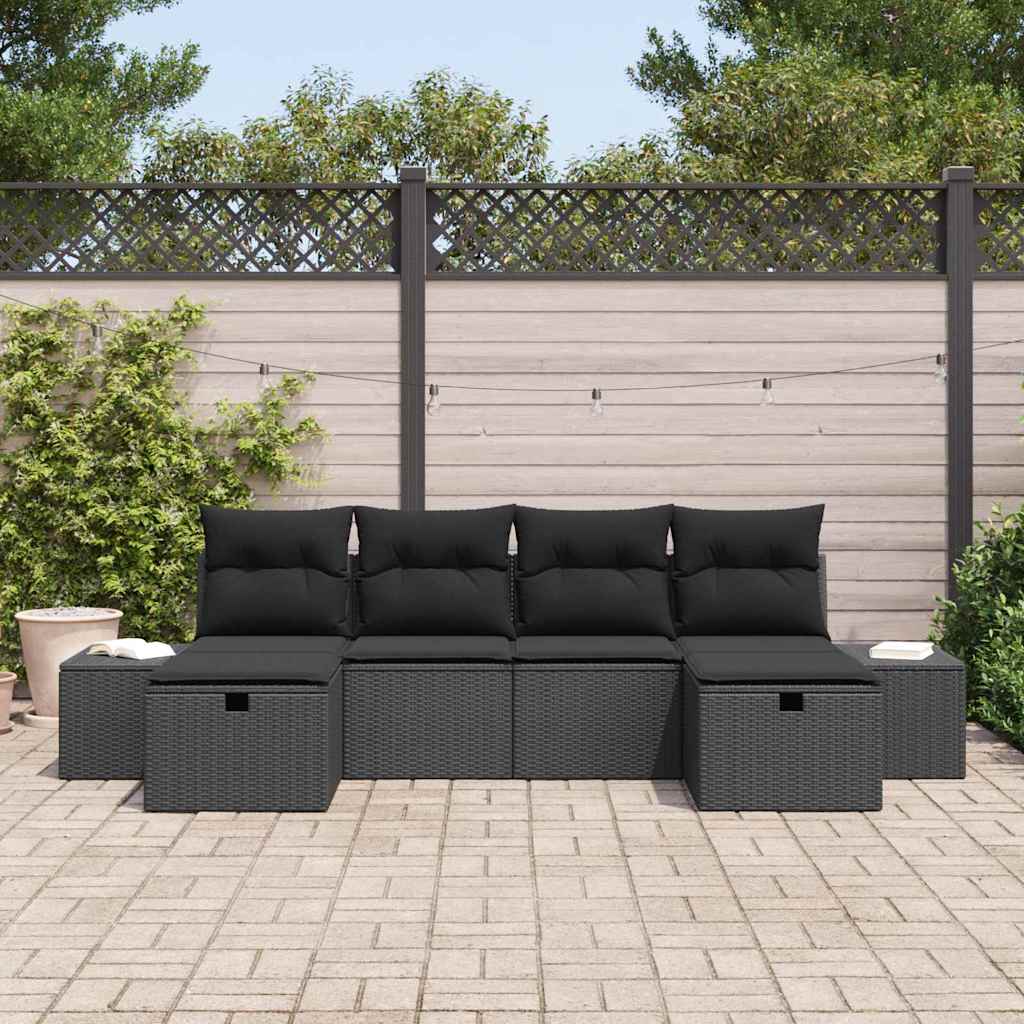 Set Divano da Giardino 6 pz Nero polyrattan | homemem39
