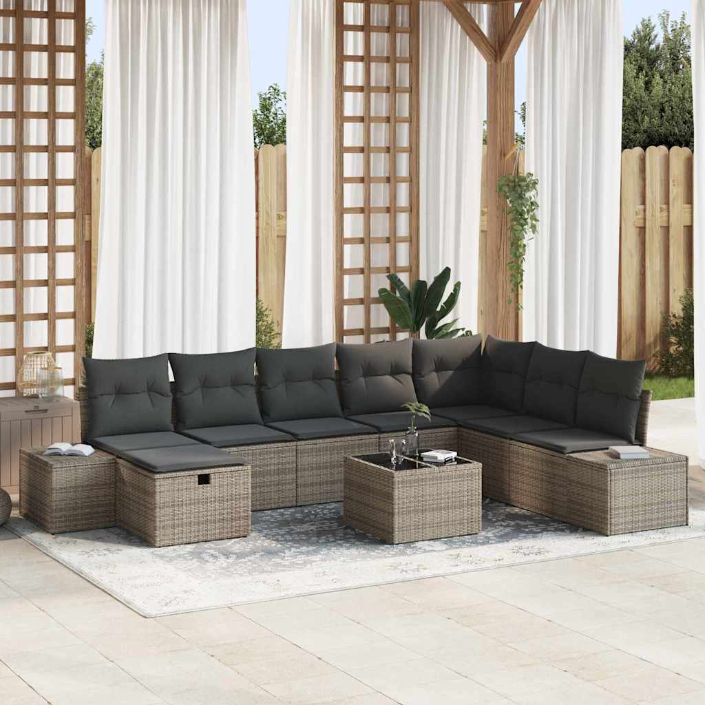 Set Divano da Giardino 9 pz Grigio polyrattan | homemem39