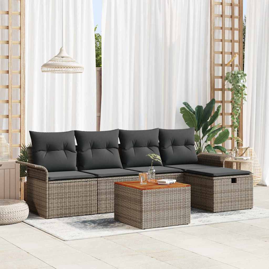 Set Divano da Giardino 6 pz Grigio Poly Rattan | homemem39
