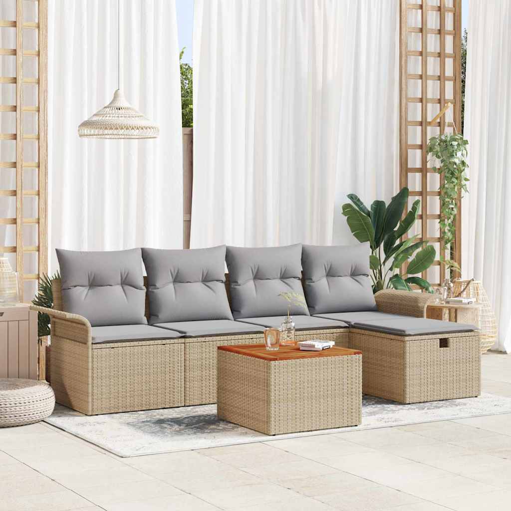Set Divano da Giardino con cuscino 6 pcs Beige Poly Rattan - homemem39