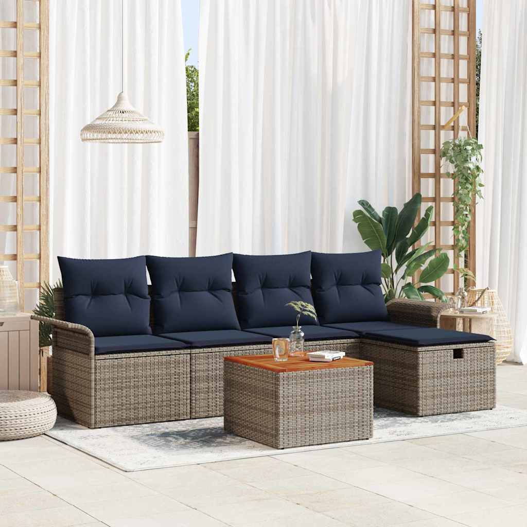 Set Divano da Giardino con cuscino 6 pcs Grigio Poly Rattan | homemem39