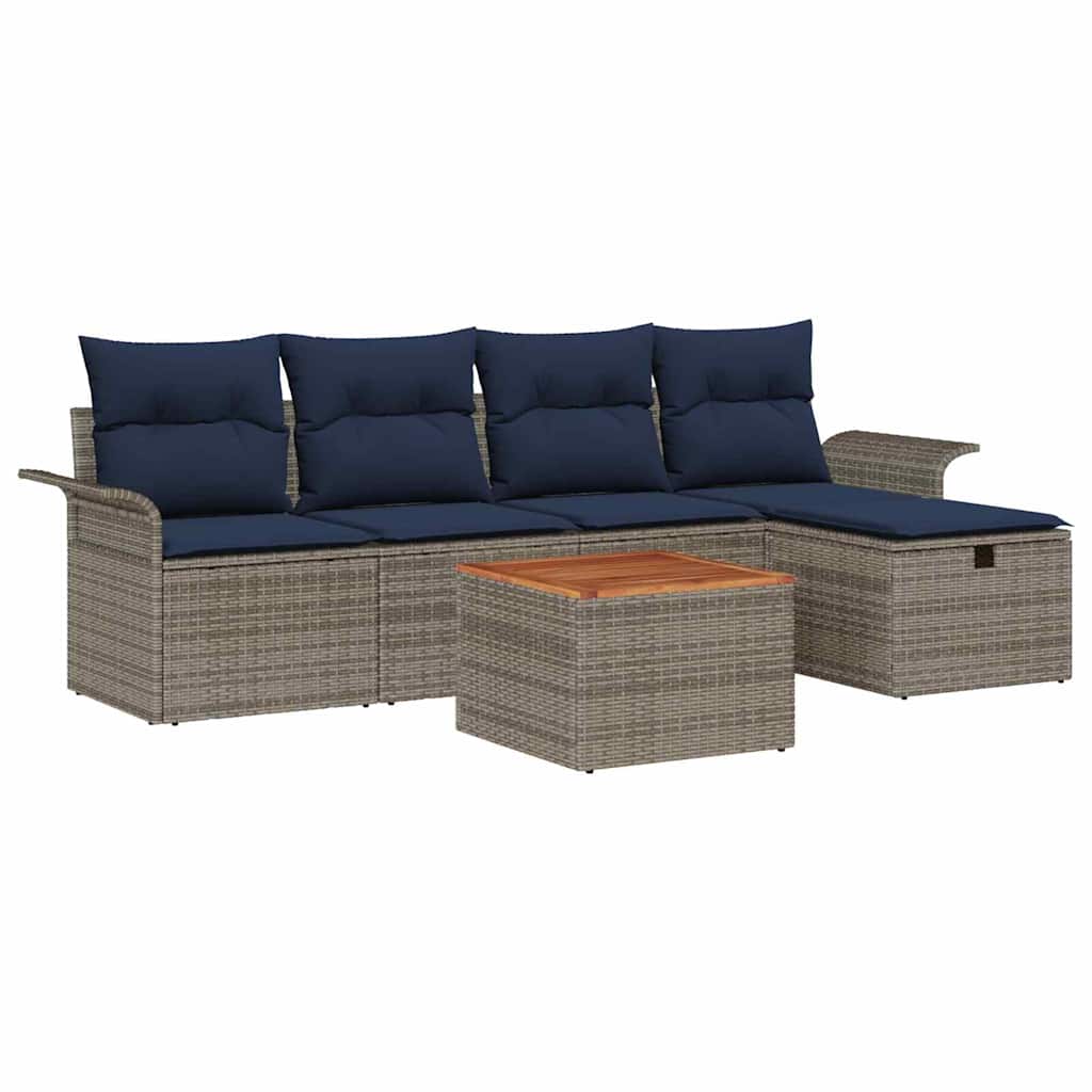 Set Divano da Giardino con cuscino 6 pcs Grigio Poly Rattan | homemem39