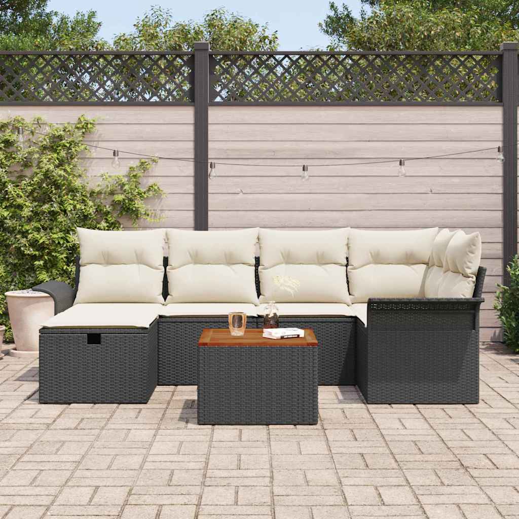 Set Divano da Giardino con cuscino 7 pcs Nero Poly Rattan - homemem39