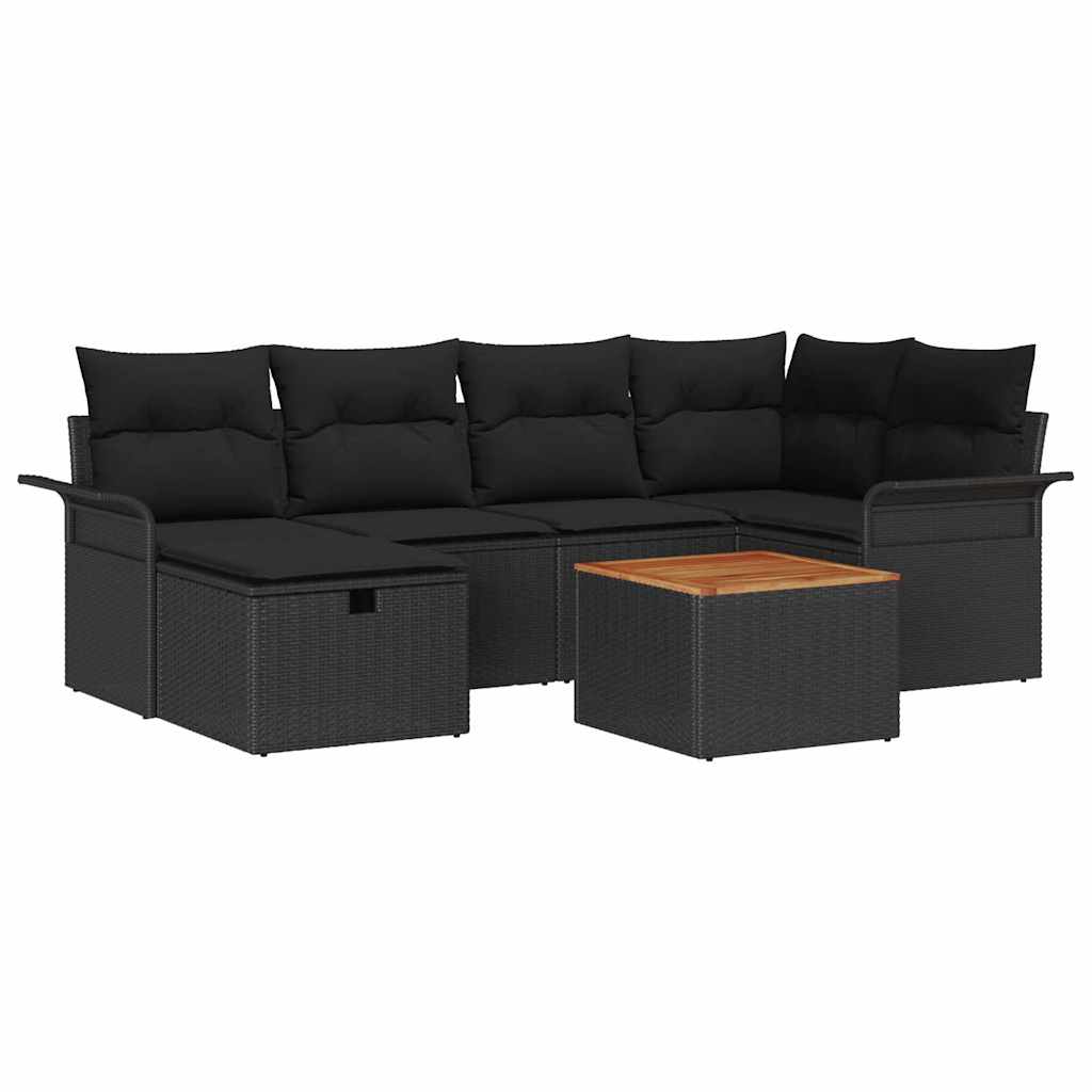 Set Divano da Giardino con cuscino 7 pcs Nero Poly Rattan | homemem39
