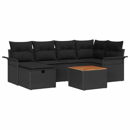 Set Divano da Giardino con cuscino 7 pcs Nero Poly Rattan | homemem39