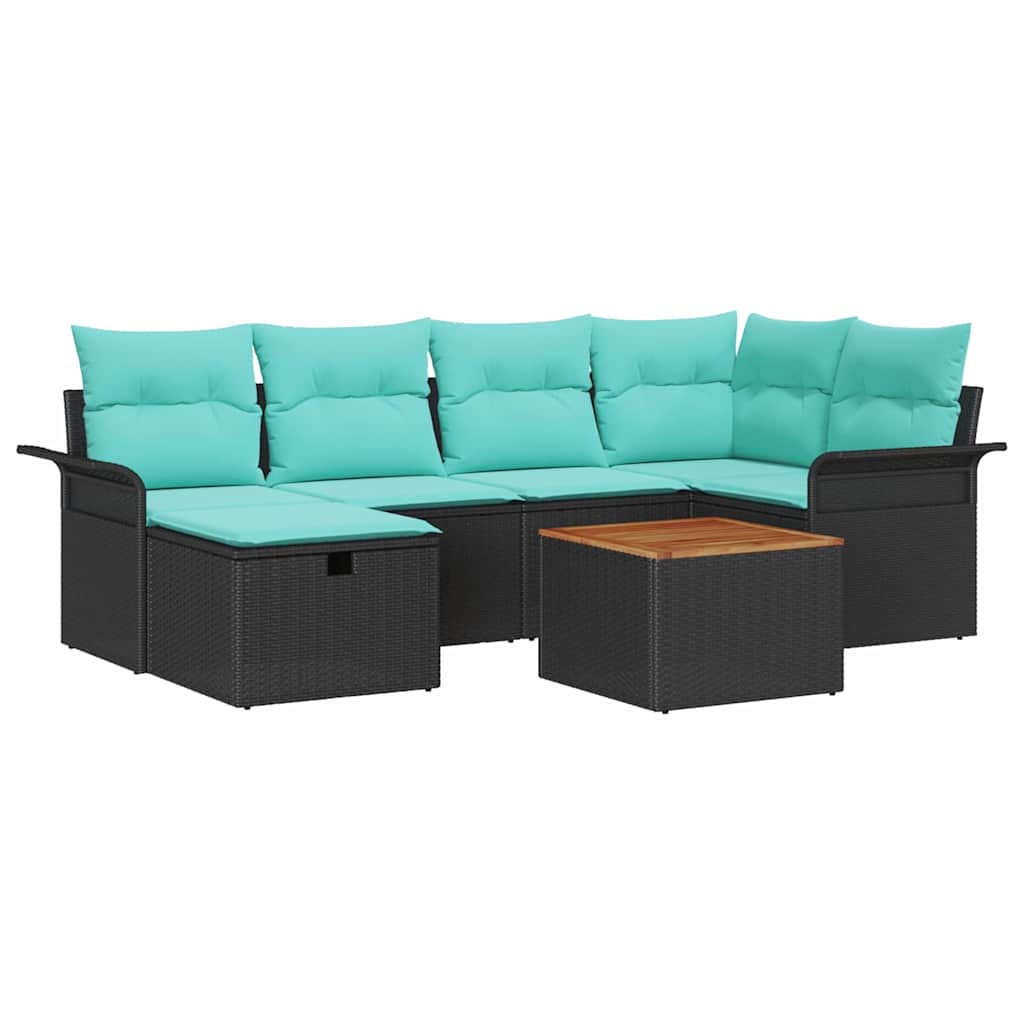 Set Divano da Giardino con cuscino 7 pcs Nero Poly Rattan