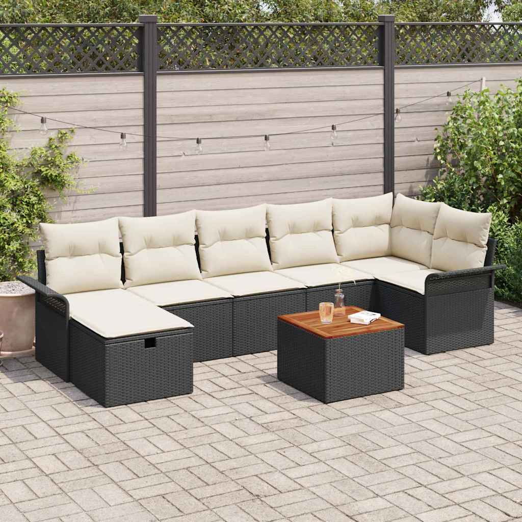 Set Divano da Giardino con cuscino 8 pcs Nero Poly Rattan - homemem39