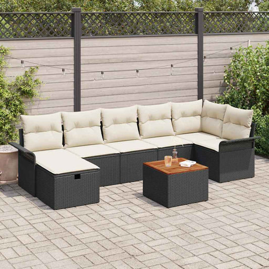Set Divano da Giardino con cuscino 8 pcs Nero Poly Rattan - homemem39
