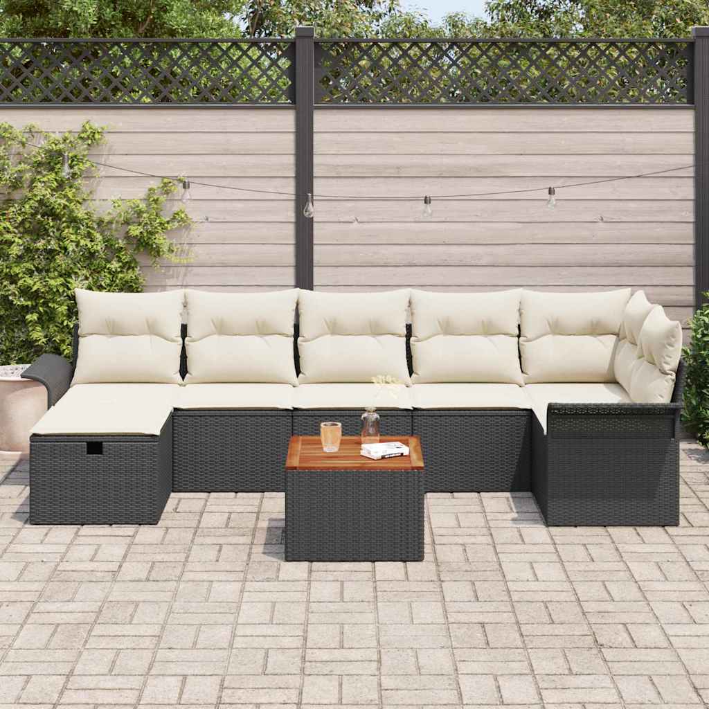 Set Divano da Giardino con cuscino 8 pcs Nero Poly Rattan - homemem39