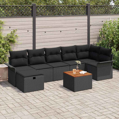 Set Divano da Giardino 8 pz Nero Poly Rattan