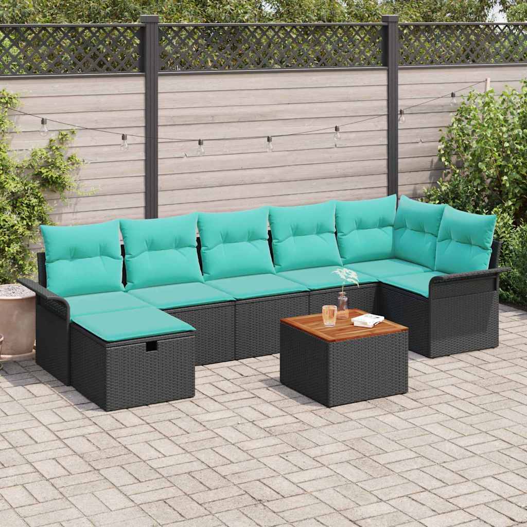 Set Divano da Giardino con cuscino 8 pcs Nero Poly Rattan | homemem39