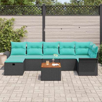 Set Divano da Giardino con cuscino 8 pcs Nero Poly Rattan | homemem39