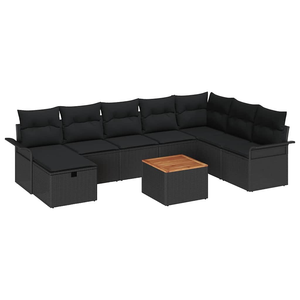 Set Divano da Giardino 9 pz Nero Poly Rattan | homemem39