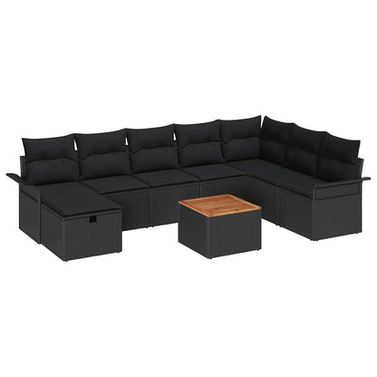 Set Divano da Giardino 9 pz Nero Poly Rattan | homemem39
