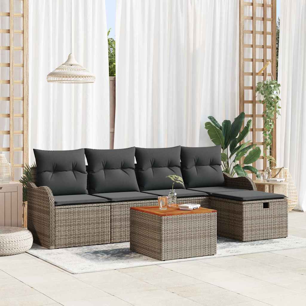 Set Divano da Giardino 6 pz Grigio Poly Rattan | homemem39