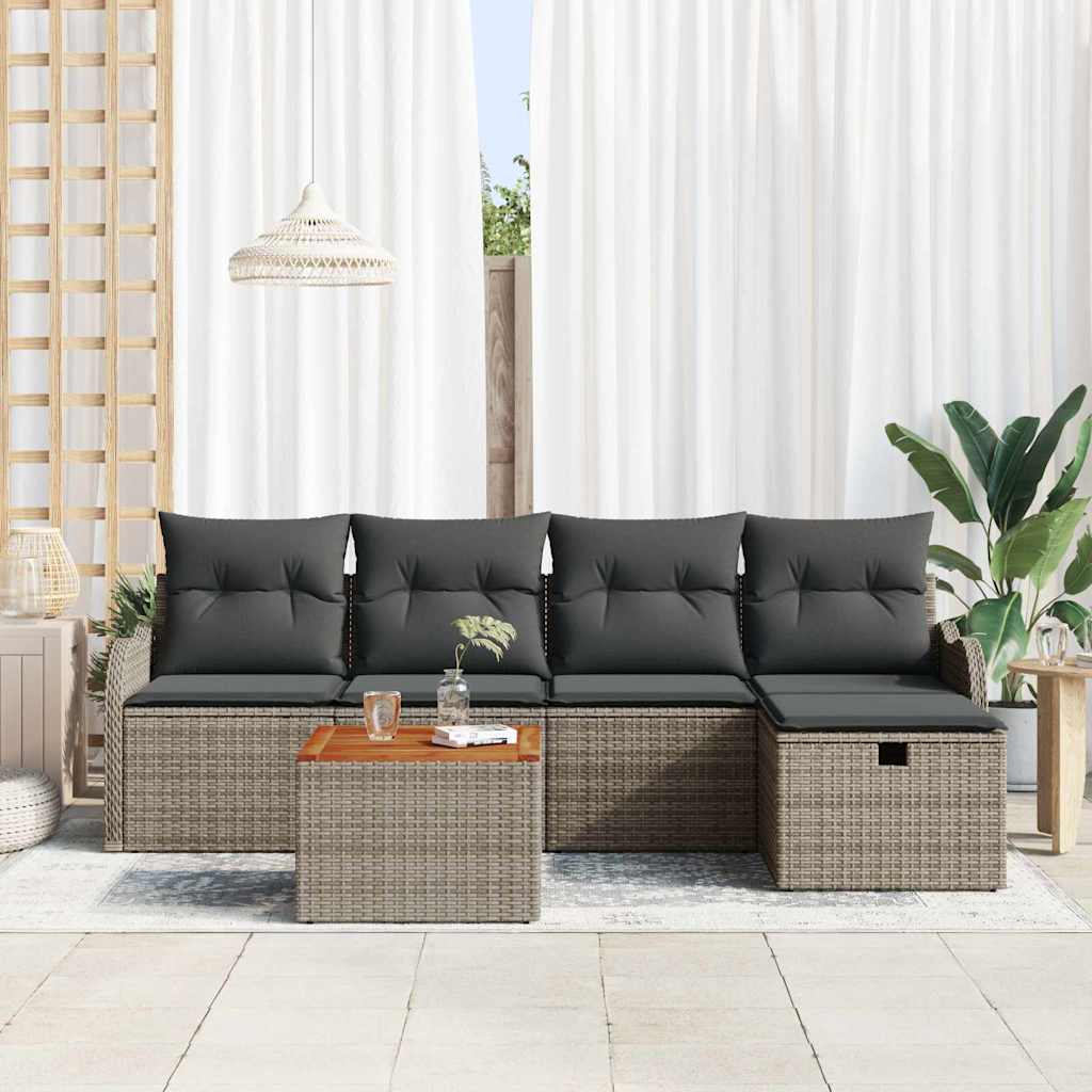 Set Divano da Giardino 6 pz Grigio Poly Rattan | homemem39