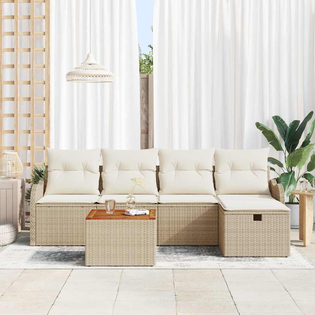 Set Divano da Giardino con cuscino 6 pcs Beige Poly Rattan - homemem39