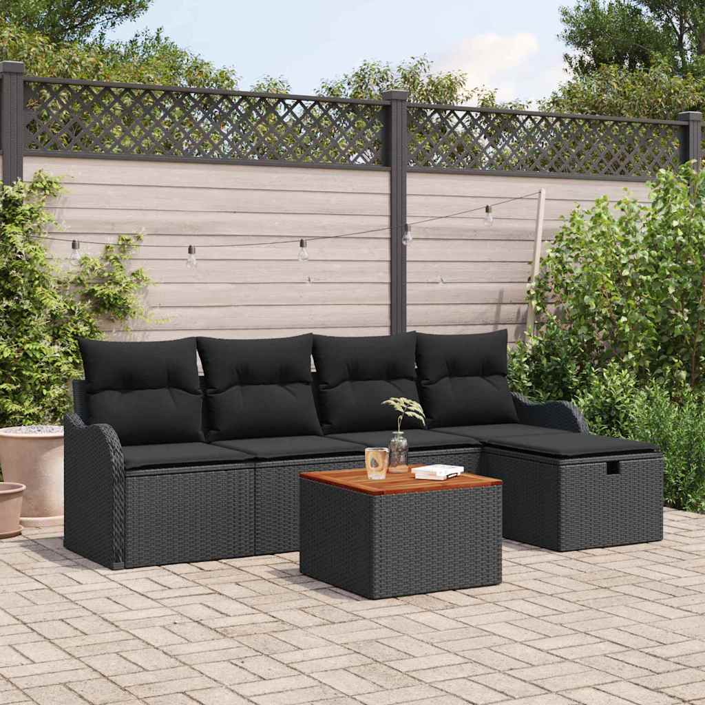 Set Divano da Giardino 6 pz Nero Poly Rattan | homemem39