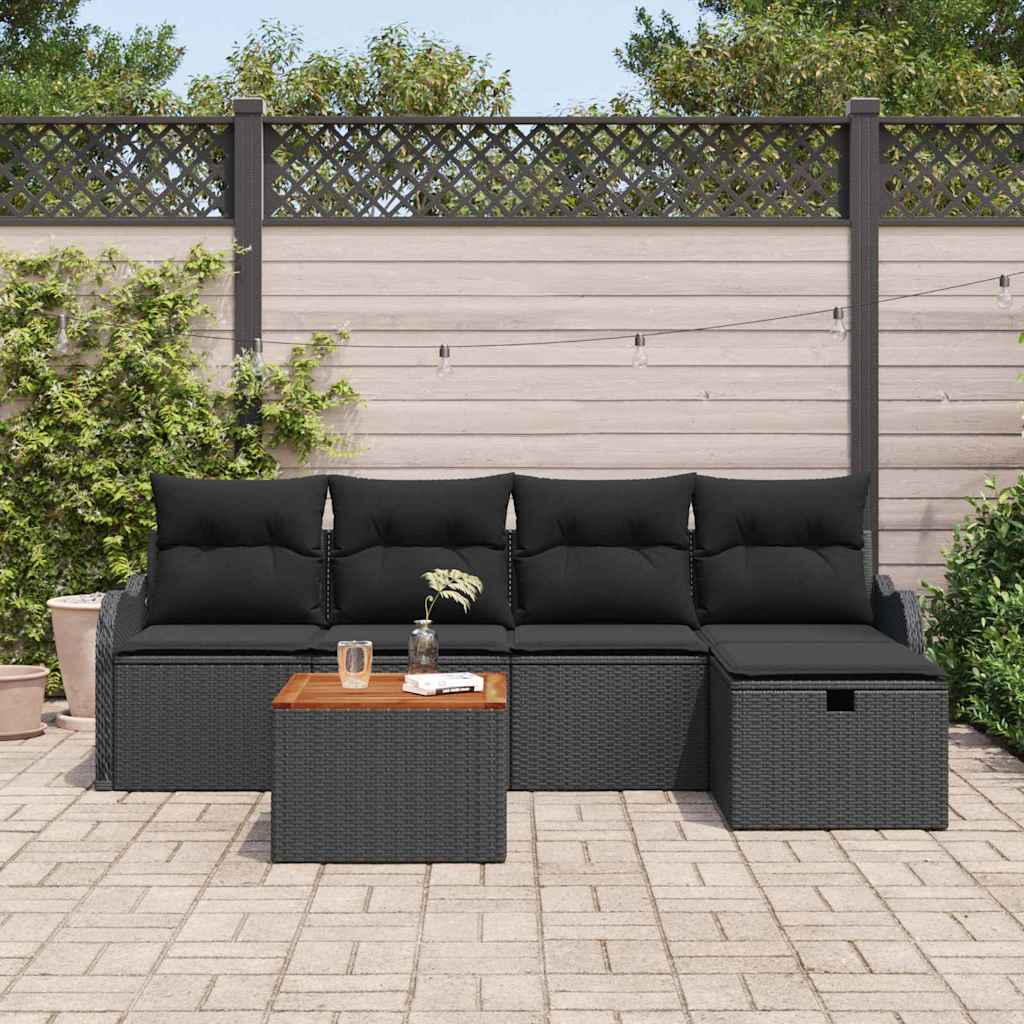 Set Divano da Giardino 6 pz Nero Poly Rattan | homemem39