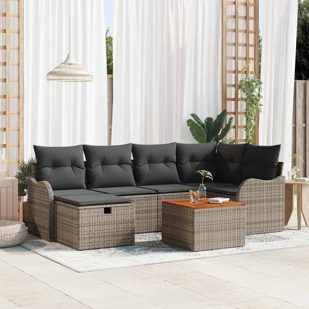 Set Divano da Giardino 7 pz Grigio Poly Rattan | homemem39