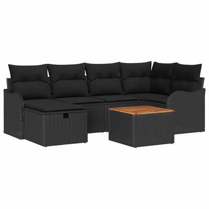 Set Divano da Giardino con cuscino 7 pcs Nero Poly Rattan | homemem39