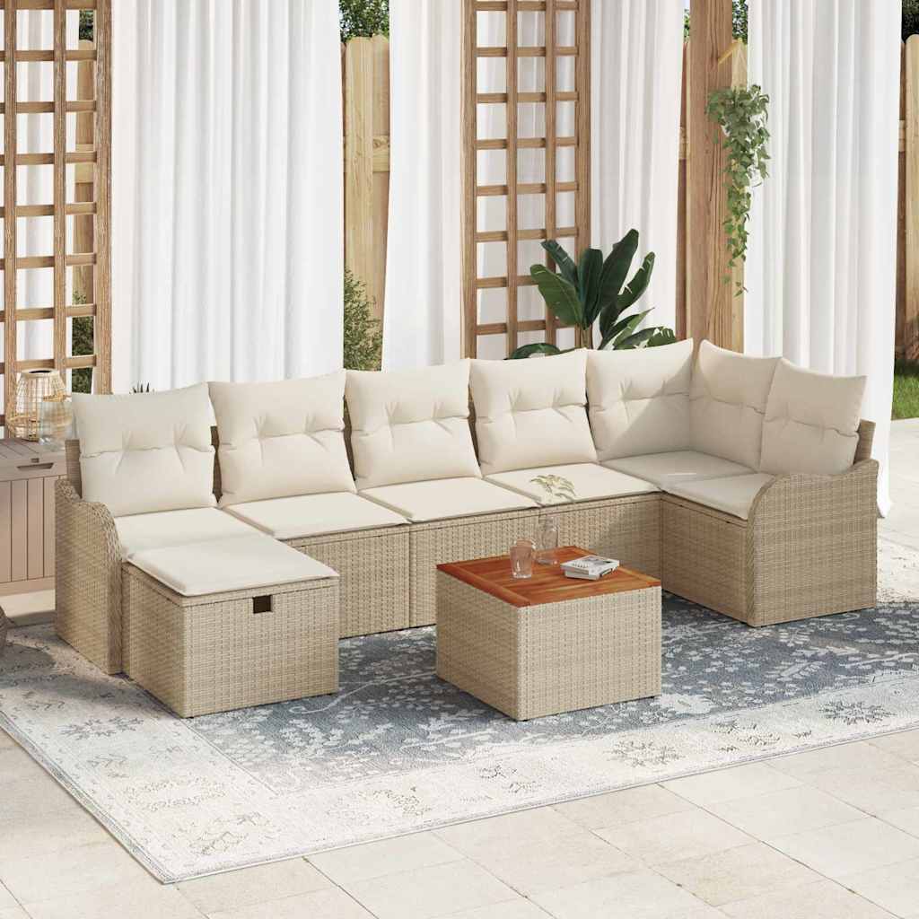 Set Divano da Giardino con cuscino 8 pcs Beige Poly Rattan - homemem39