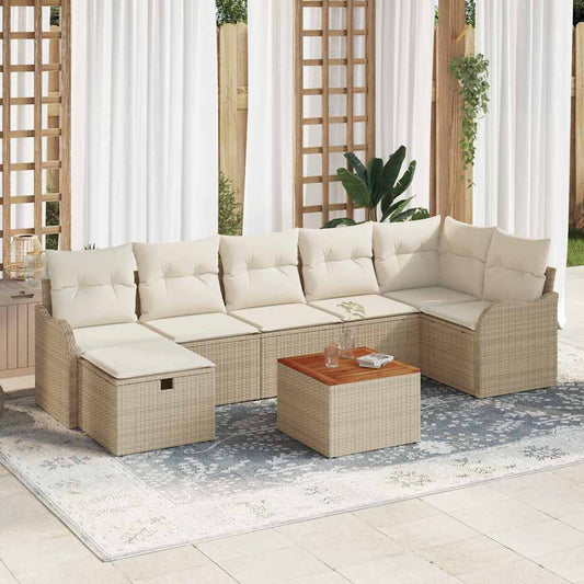 Set Divano da Giardino con cuscino 8 pcs Beige Poly Rattan - homemem39