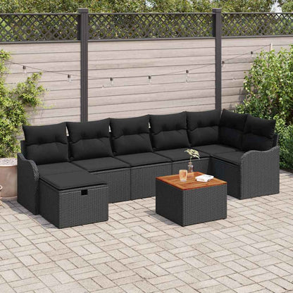 Set Divano da Giardino con cuscino 8 pcs Nero Poly Rattan | homemem39