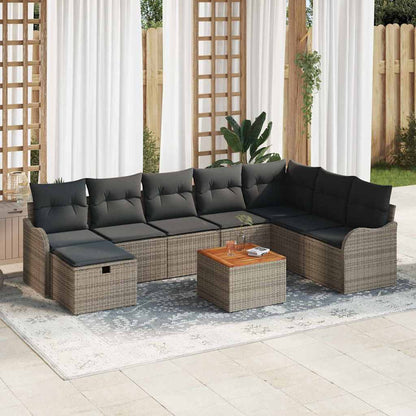 Set Divano da Giardino con cuscino 9 pcs Grigio Poly Rattan