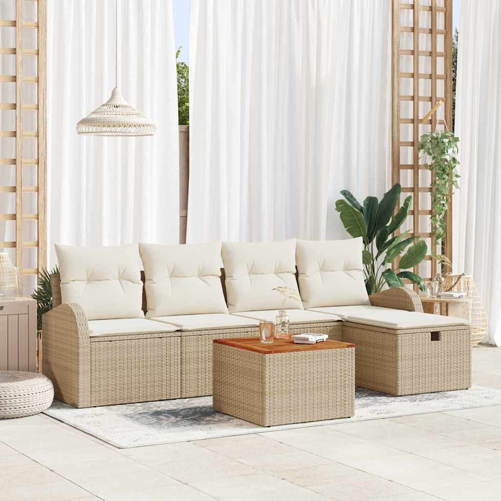 Set Divano da Giardino con cuscino 6 pcs Beige Poly Rattan
