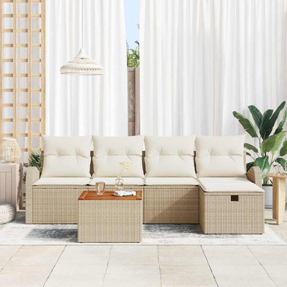 Set Divano da Giardino con cuscino 6 pcs Beige Poly Rattan