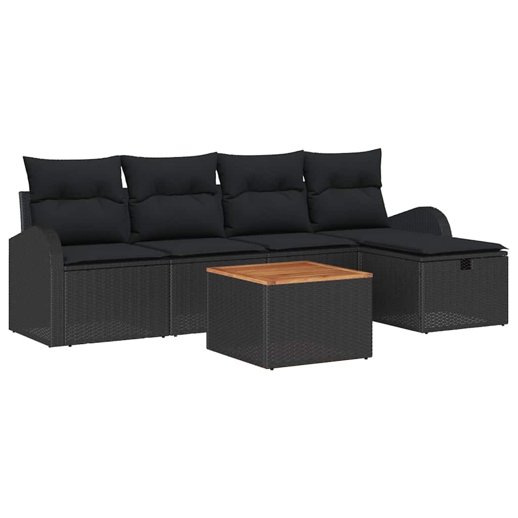Set Divano da Giardino con cuscino 6 pcs Nero Poly Rattan | homemem39