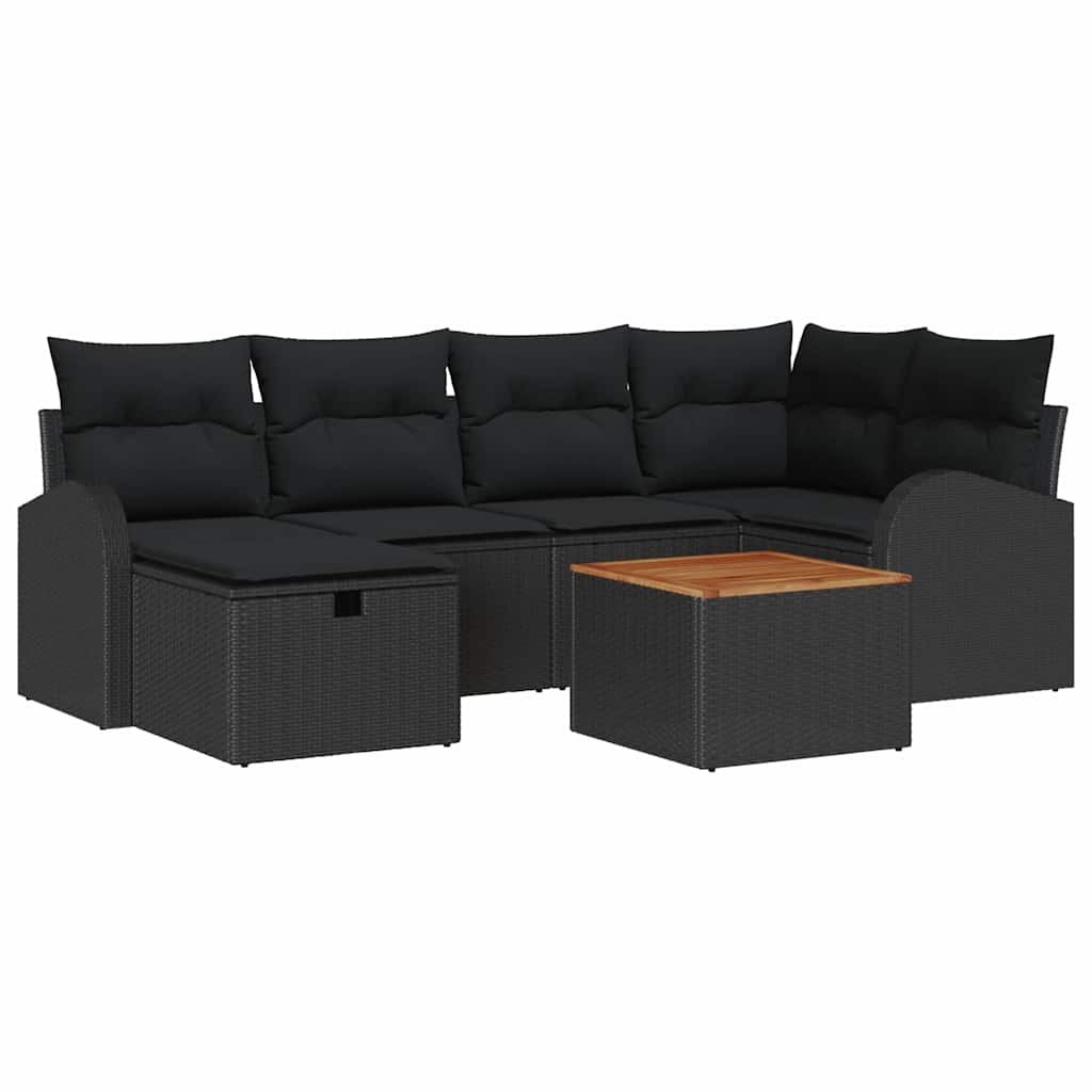 Set Divano da Giardino con cuscino 7 pcs Nero Poly Rattan | homemem39