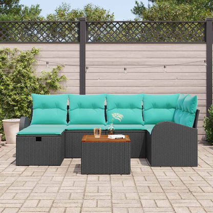 Set Divano da Giardino con cuscino 7 pcs Nero Poly Rattan | homemem39