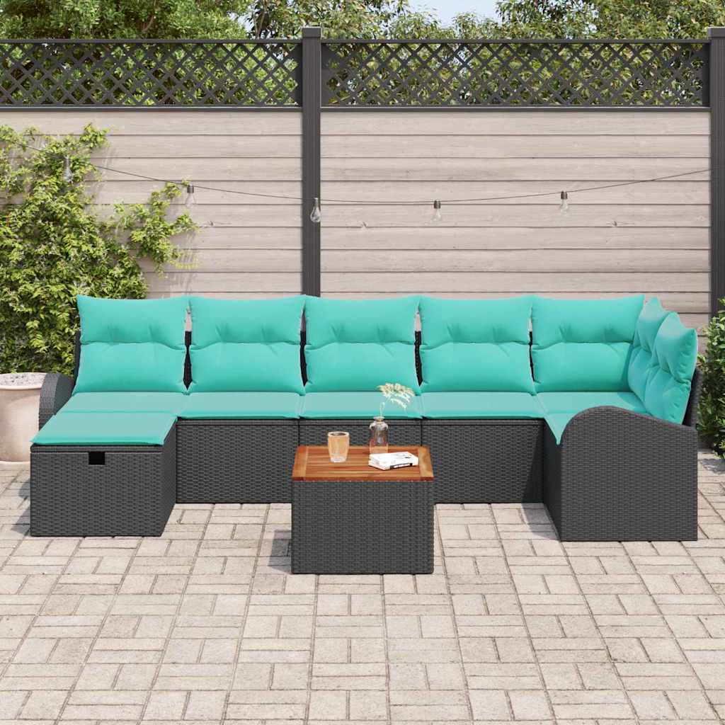 Set Divano da Giardino con cuscino 8 pcs Nero Poly Rattan | homemem39