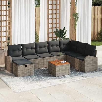 Set Divano da Giardino con cuscino 9 pcs Grigio Poly Rattan