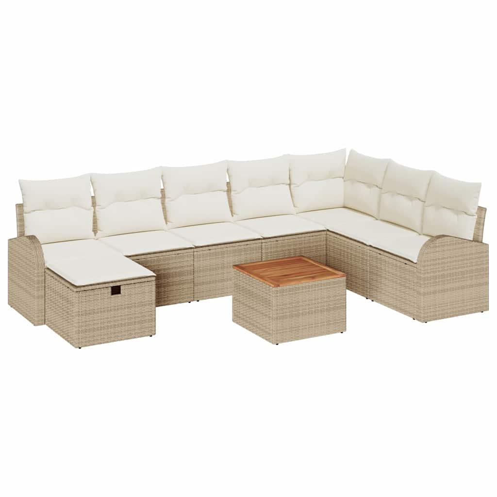Set Divano da Giardino con cuscino 9 pcs Beige Poly Rattan - homemem39